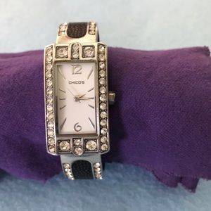 CHICO’S BLACK &SWAROVSKI CRYSTAL STONES CUFF WATCH